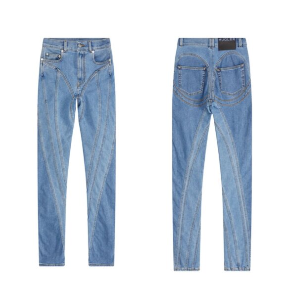 MUGLER TWO TONE SPIRAL BLUE JEANS SIZE FR 40 NWT